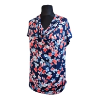 Bluzka z lejącym dekoltem typu woda - pomarańczowe kwiatki